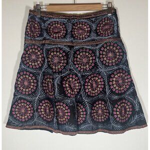 Vintage 90s French Connection colorful embroidered black a-line skater skirt 8